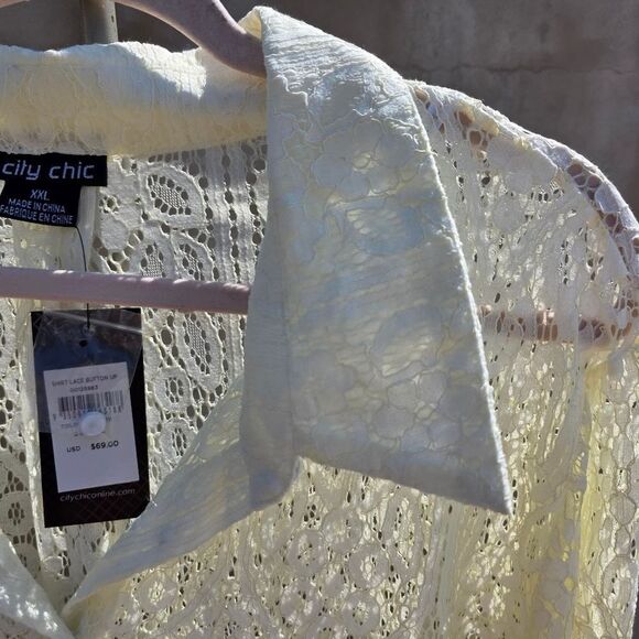 City Chic Cream Lace Blouse - Picture 3 of 6